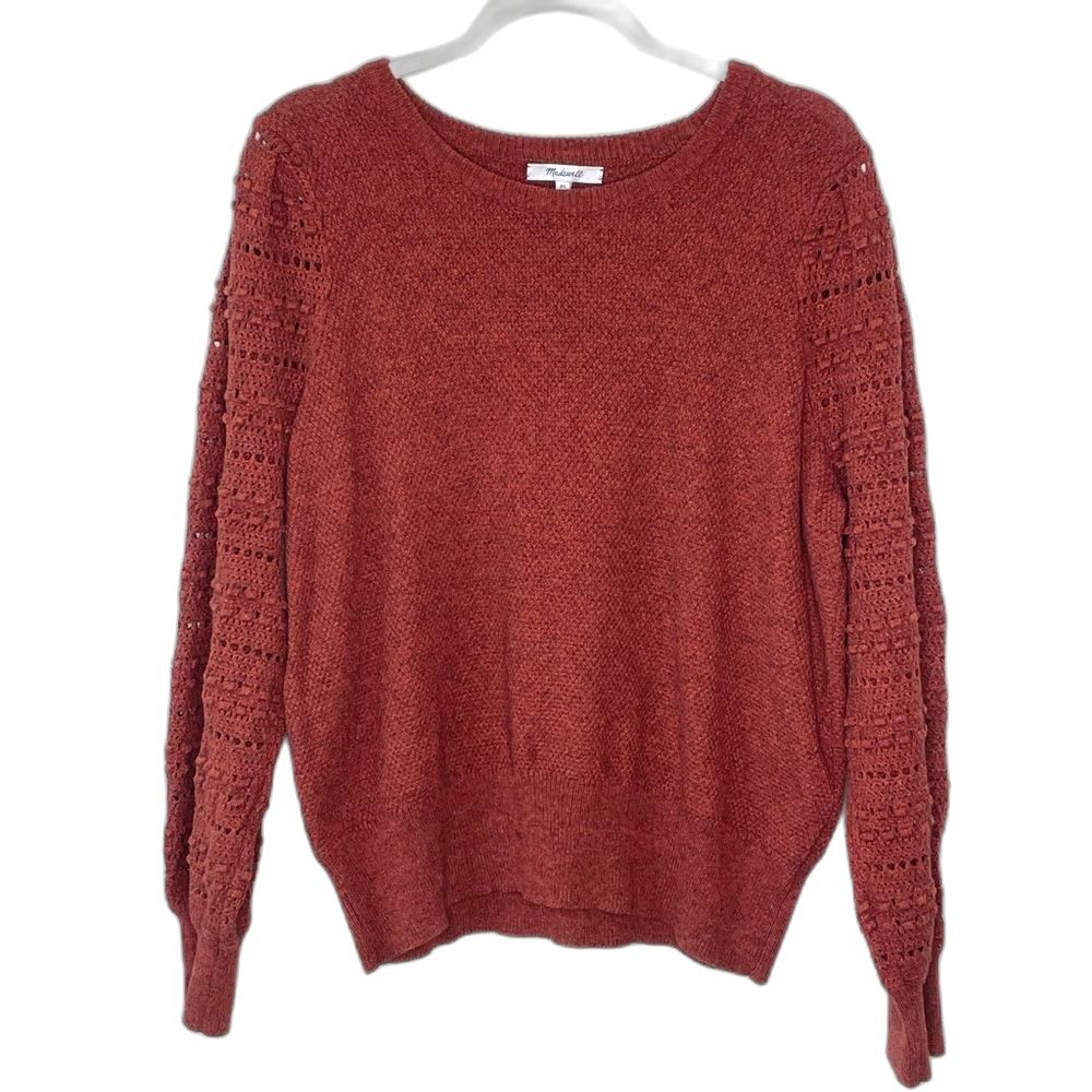 Madewell Rust Crewneck Sweater with Crochet Sleeves